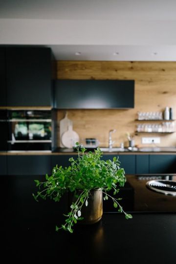 černá kuchyně v rodinném domě